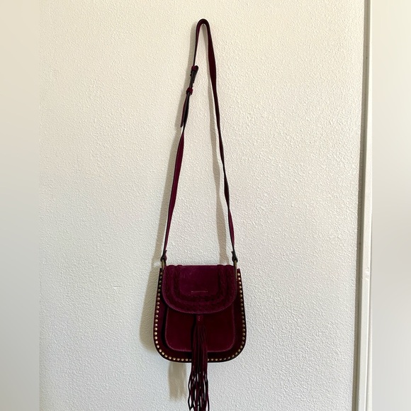 Sundance fringe wine burgundy suede studded western adjustable bag crossbody - Picture 2 of 16